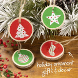 Plaid Wood Surface Wood Slick Ornaments 2.5" 4 Piece