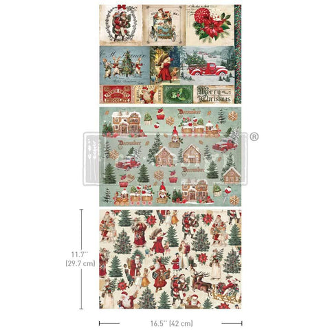 Santaland Sparkle 3 pack decoupage paper