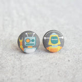 Fabric Covered Button Earrings