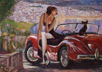 Lady in Red Car decoupage paper
